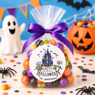 Haunted House Happy Halloween Candy Favor Classic Round Sticker
