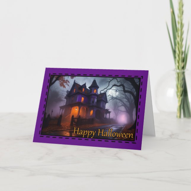 Haunted House Happy Halloween Card (Front)