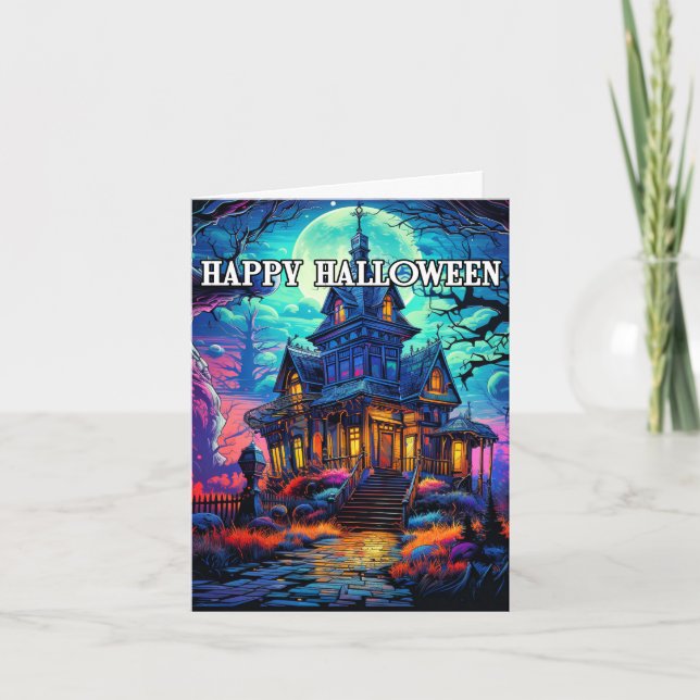Haunted House Happy Halloween Card (Front)