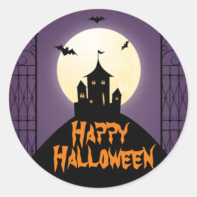 Haunted House Happy Halloween Classic Round Sticker | Zazzle