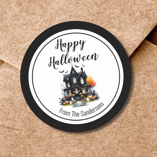 Haunted House Happy Halloween Classic Round Sticker