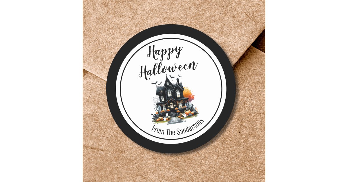 Haunted House Happy Halloween Classic Round Sticker | Zazzle