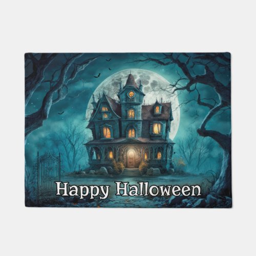 Haunted House  Happy Halloween Doormat