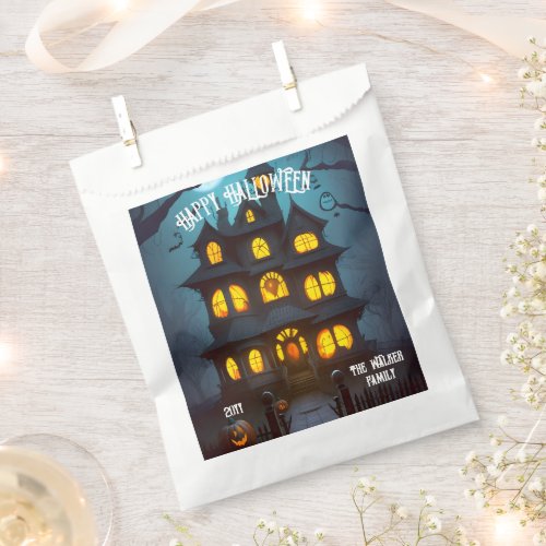 Haunted House Happy Halloween Family Name  Year Favor Bag