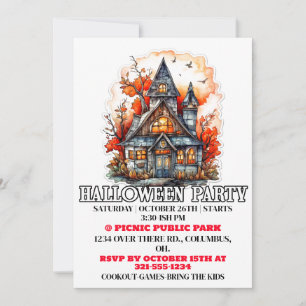 Haunted House Happy Halloween Party Invitations
