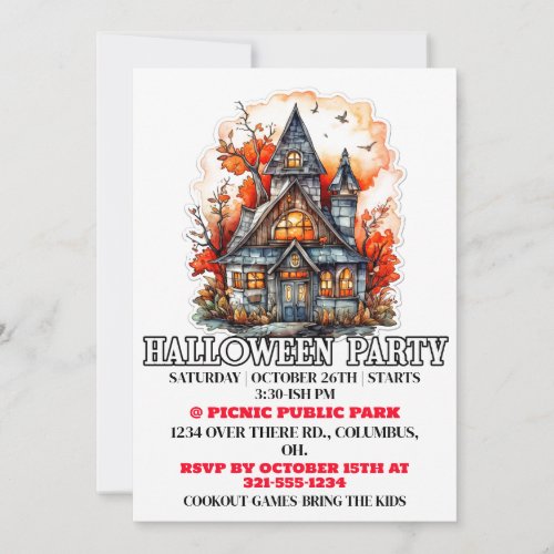 Haunted House Happy Halloween Party Invitations