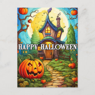 Haunted House   Happy Halloween Postcard
