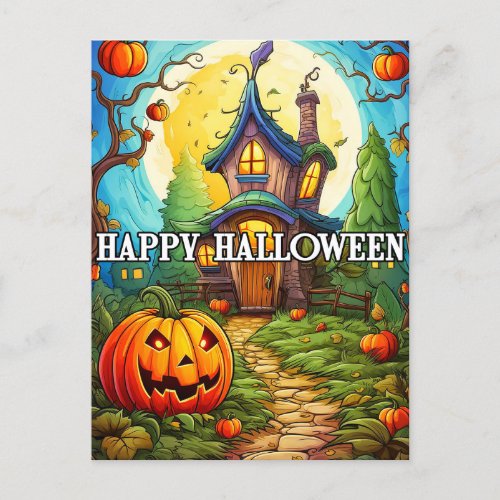 Haunted House  Happy Halloween Postcard