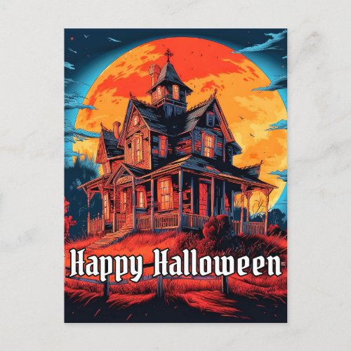 Haunted House  Happy Halloween Postcard