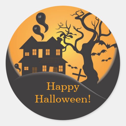 Haunted house Happy Halloween Sticker | Zazzle