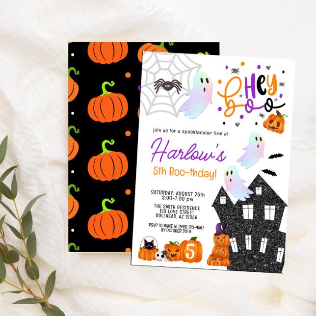 Haunted House Hey Boo Purple Halloween Birthday  Invitation (Creator Uploaded)
