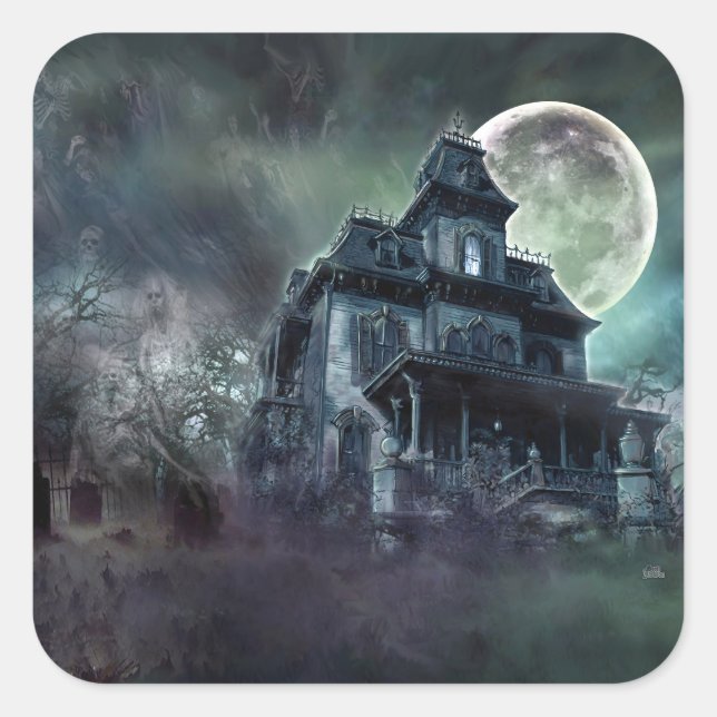Haunted House Horror Sticker – Ghostly Mansion (Front)