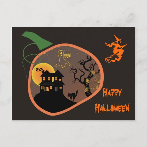 Haunted House in a pumpkin Halloween postcard