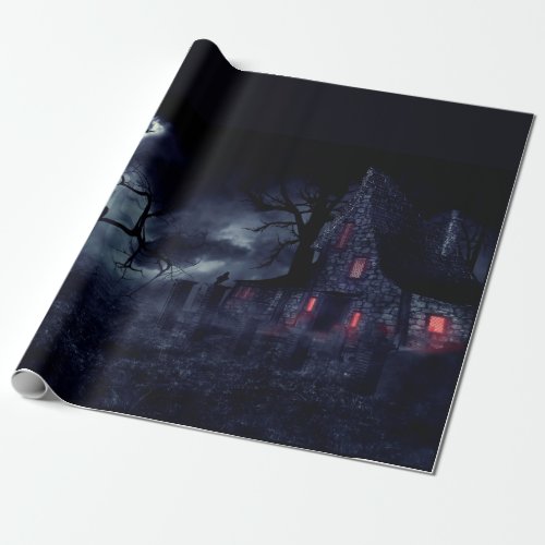 Haunted House in the fog and crows Wrapping Paper