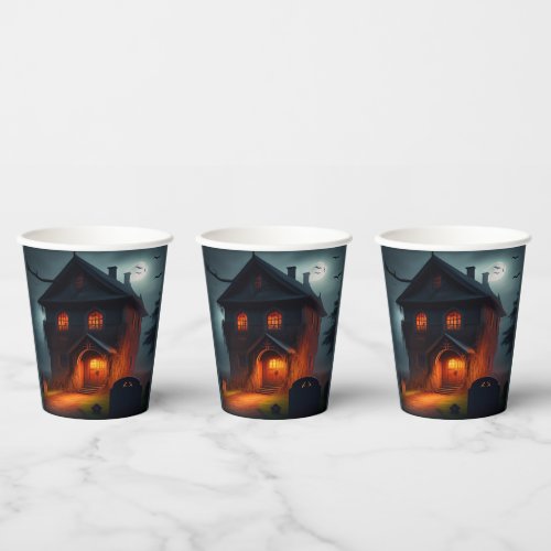 Haunted House in the Moonlight Paper Cups