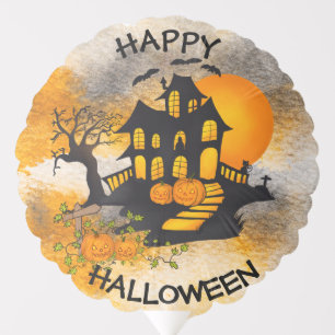 Haunted House Jack O' Lanterns, Black Cat, Bats Balloon
