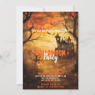 Haunted House Jack-o' Lanterns Halloween Party Invitation