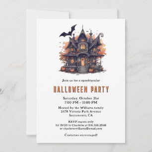 Haunted House Jack-O-Lanterns Moon Halloween Party Invitation