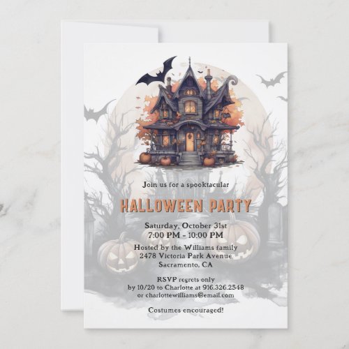 Haunted House Jack_O_Lanterns Moon Halloween Party Invitation