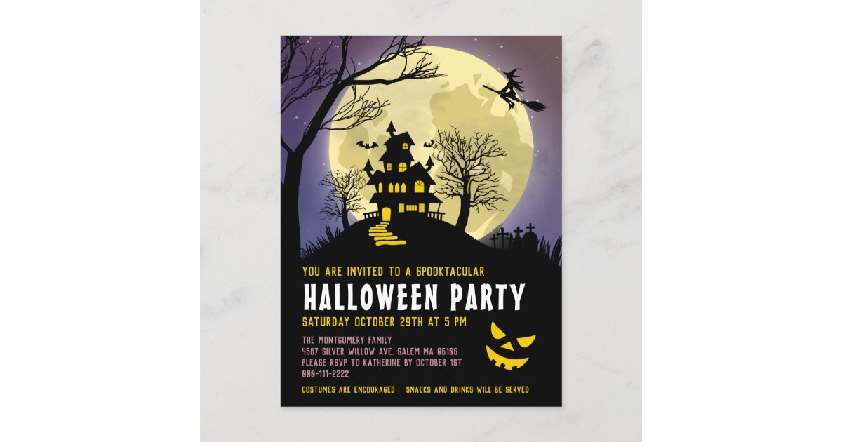 Haunted House Kids Halloween Party Invitation Postcard | Zazzle