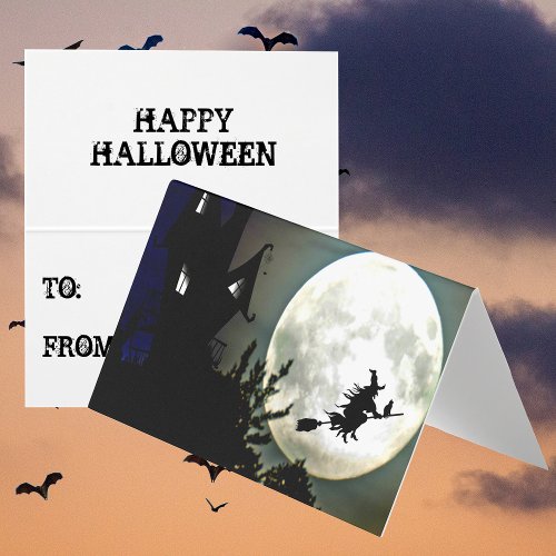 Haunted House Moon Witch Classroom Exchange Card