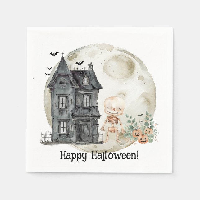 Haunted House Mummy And Friends Halloween Party Napkins (Front)