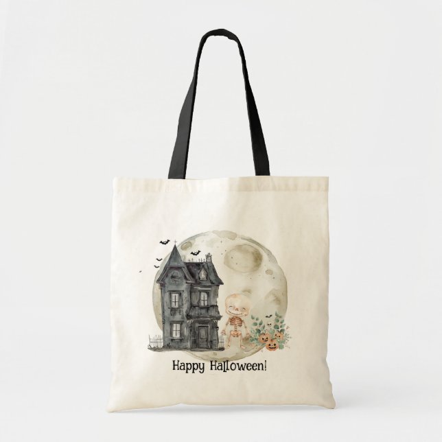 Haunted House Mummy And Friends Halloween Party Tote Bag (Front)