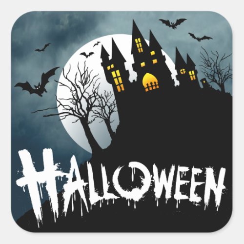 Haunted House on a Hill Spooktacular Halloween Square Sticker