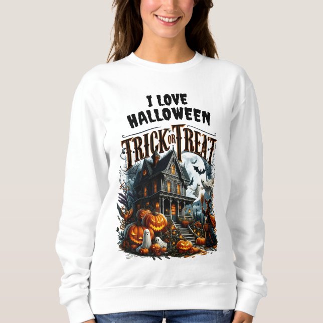 Haunted house on a spooky Halloween night Sweatshirt (Front)