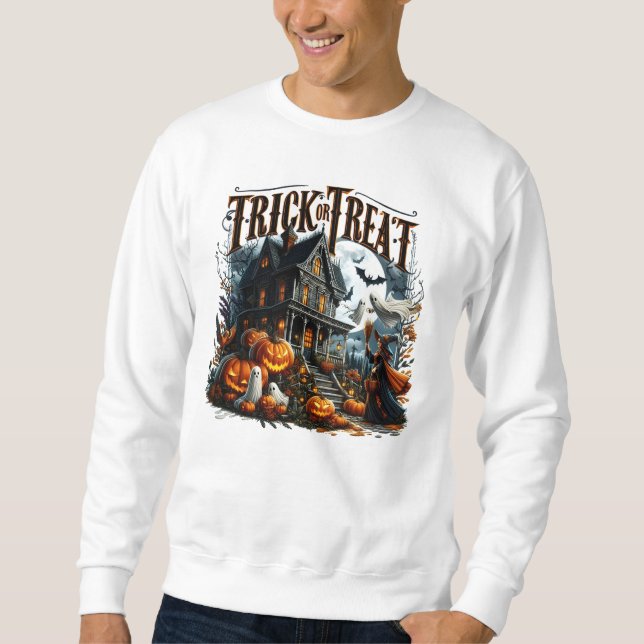 Haunted house on a spooky Halloween night Sweatshirt (Front)
