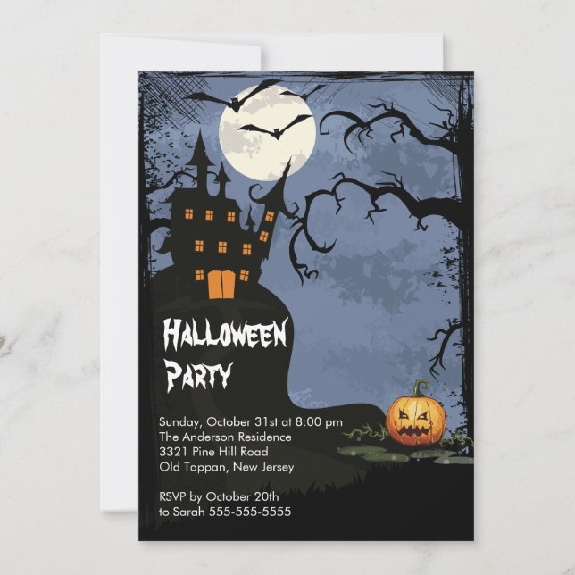 Haunted House on Hill Halloween Party Invitations (Front)