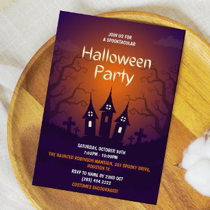 Haunted House Orange Black Adult Halloween Party Invitation