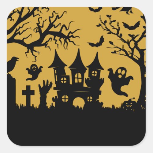 Haunted House   Paper Plates Square Sticker