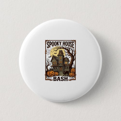Haunted House Party Vintage Engraving Halloween De Button