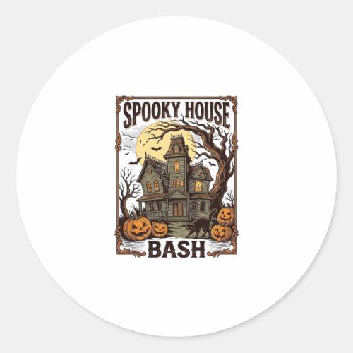 Haunted House Party Vintage Engraving Halloween De Classic Round Sticker