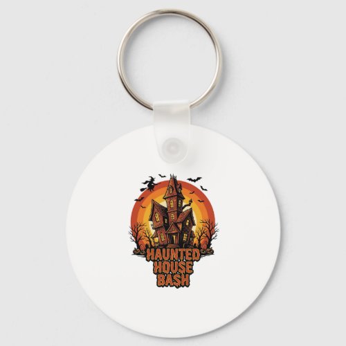 Haunted House Party Vintage Engraving Halloween De Keychain