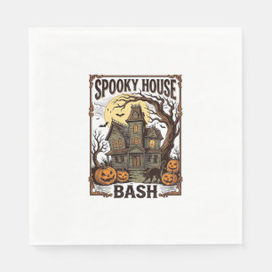 Haunted House Party Vintage Engraving Halloween De Napkins