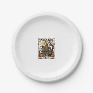 Haunted House Party Vintage Engraving Halloween De Paper Plates