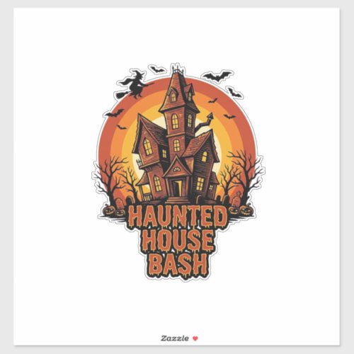 Haunted House Party Vintage Engraving Halloween De Sticker