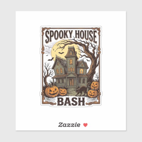 Haunted House Party Vintage Engraving Halloween De Sticker