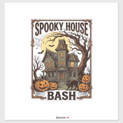 Haunted House Party Vintage Engraving Halloween De Sticker
