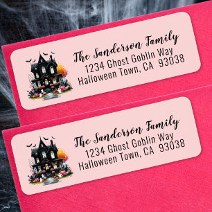 Haunted House Pink Halloween Return Address Label