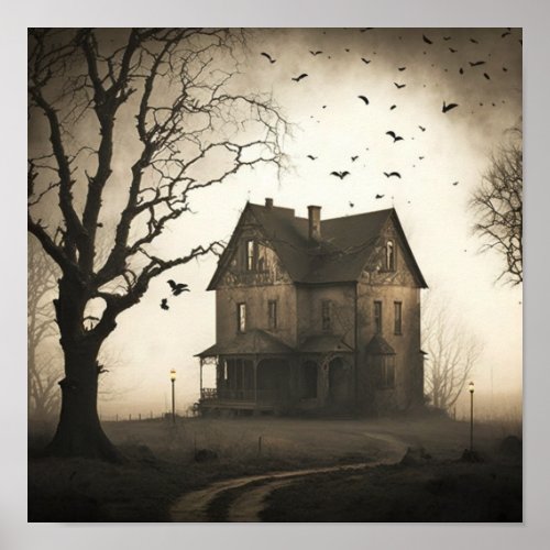 Haunted House Poster _ Halloween Spooky Print