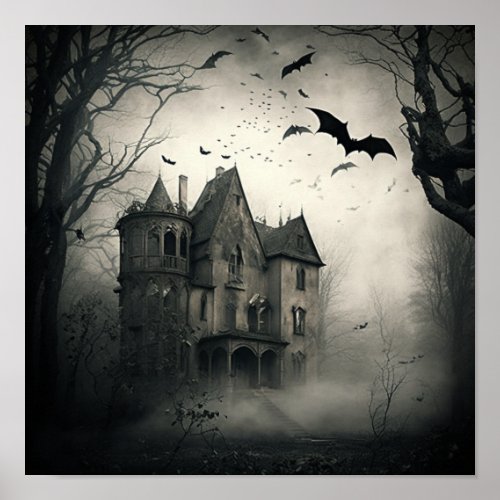 Haunted House Poster _ Halloween Spooky Print