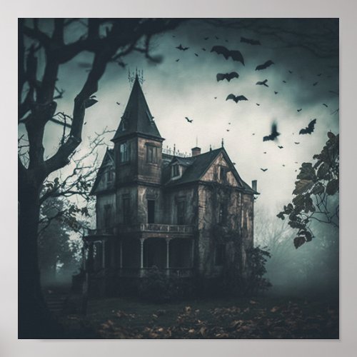 Haunted House Poster _ Halloween Spooky Print