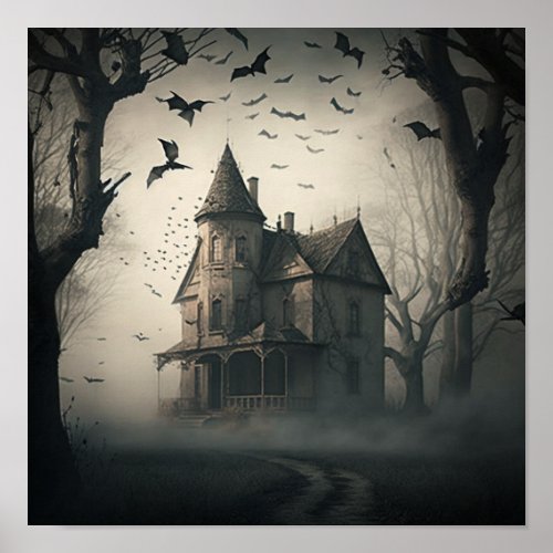 Haunted House Poster _ Halloween Spooky Print