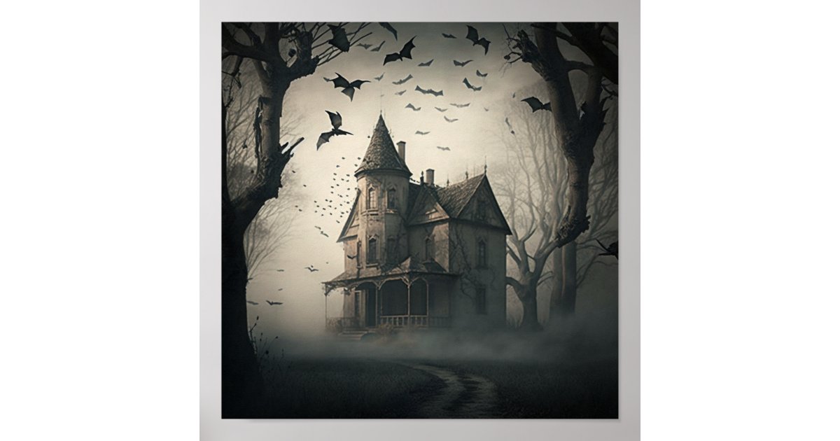 Haunted House Poster - Halloween Spooky Print | Zazzle