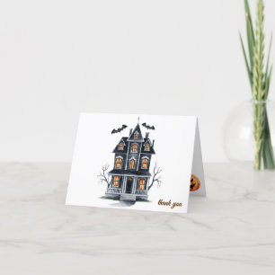 Haunted House Pumpkin Bats Halloween Baby Shower Letterpress Thank You Card