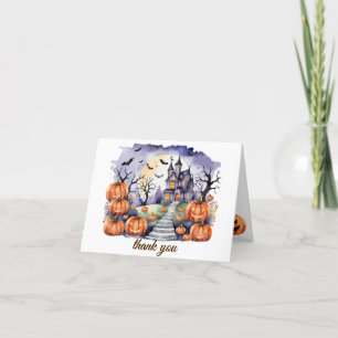 Haunted House Pumpkin Bats Halloween Baby Shower Letterpress Thank You Card