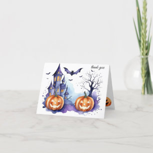 Haunted House Pumpkin Bats Halloween Baby Shower Letterpress Thank You Card